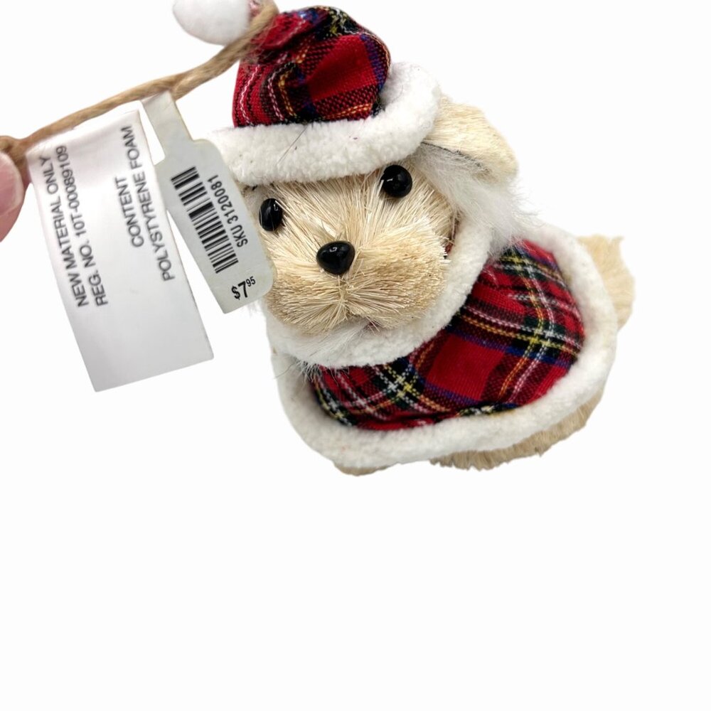 NWT PIER 1 SISEL DOG PLAID CHRISTMAS ORNAMENT 2 VTG ELECTRIC CANDLE LAMPSHADES - Picture 3 of 9